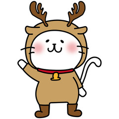 トナカイの格好をした白い猫