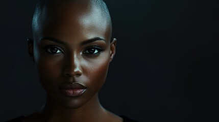 Portrait of a dark-skinned woman suffering from cancer after severe hair loss due to chemotherapy treatment