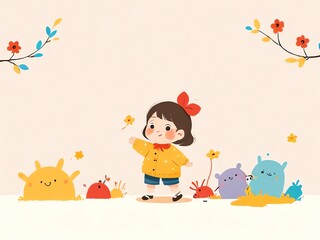 Fototapeta premium A Little Girl Playing with her Friends