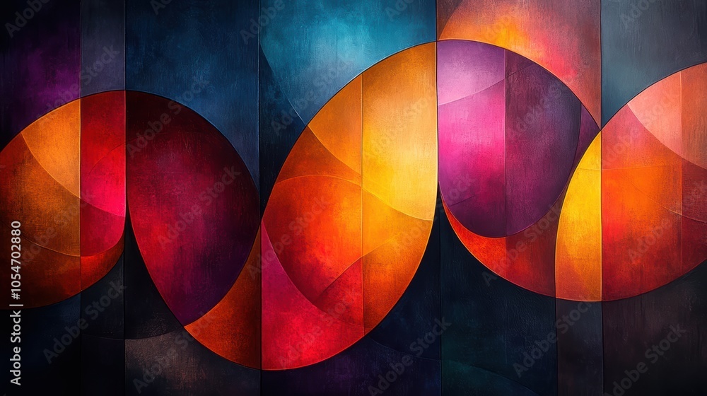 Poster a colorful abstract painting with a wave-like pattern. generative ai
