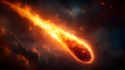 Obraz premium A fiery comet streaking through a starry night sky, showcasing the beauty of the cosmos and the wonders of space.