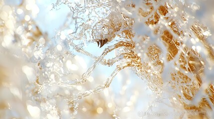 Close-up of abstract, flowing, white, and golden textured, organic forms with a blurred background.