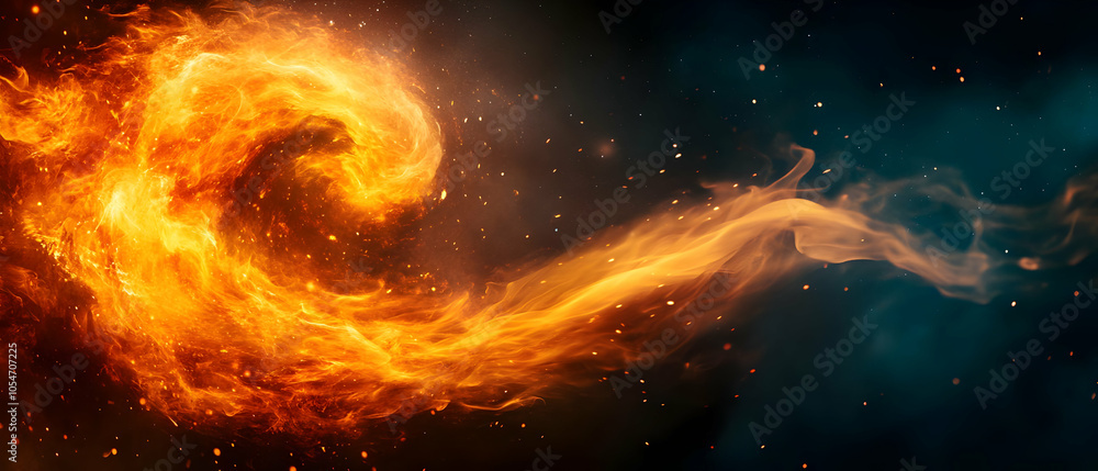 Poster dynamic flames swirl against a dark backdrop, creating an energetic and captivating visual effect.