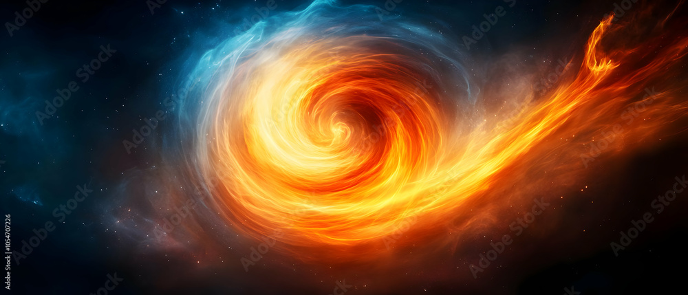 Poster a mesmerizing spiral of vibrant colors resembling a cosmic vortex in a dark space backdrop.