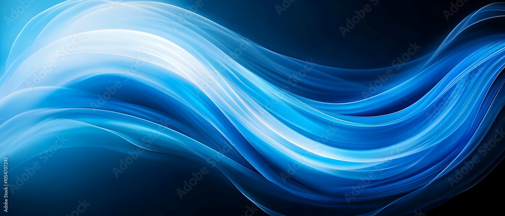 Aufkleber abstract blue wave design with smooth curves and gradient effects on a dark background.