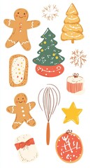 Christmas Baking Illustration with Gingerbread Men, Trees, and Decorations