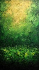 Abstract Painting of a Green Landscape with a Golden Glow
