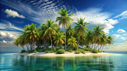 Obraz premium Tropical island with palm trees, tropical, island, paradise, beach, palm trees, ocean, vacation, tropical paradise, sun
