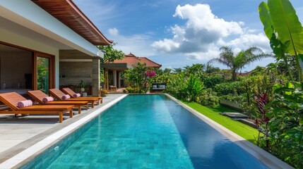 Fototapeta premium Serene Poolside Retreat in Tropical Paradise