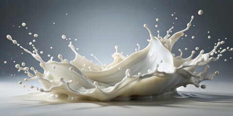 A splash of milk in motion, creating a beautiful abstract pattern , milk, cream, dairy, liquid, white, splashing, pouring