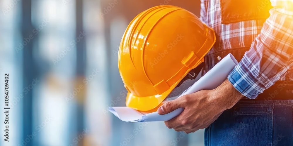 Poster project manager overseeing construction site inspection and safety protocols for successful project 
