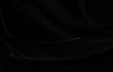 Black gray satin dark fabric texture luxurious shiny that is abstract silk cloth background with patterns soft waves blur beautiful.