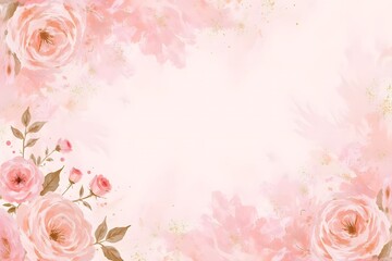An abstract background featuring a soft, dusty blush pink watercolor effect, enhanced by delicate golden splatters for a luxurious touch. Subtle, artistic illustrations of roses are gently woven into 