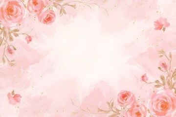 An abstract background featuring a soft, dusty blush pink watercolor effect, enhanced by delicate golden splatters for a luxurious touch. Subtle, artistic illustrations of roses are gently woven into 