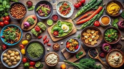 Fototapeta premium A beautifully curated food table showcasing a variety of healthy, delicious organic dishes , fresh