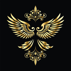 Royal Gold Wing Collection: Vintage Angel, Bird & Cupid Wing Icons in Decorative Black & Gold Frames, Perfect for Elegant Logos, Icon Sets, and Ornamental Designs
