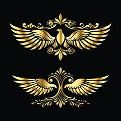 Golden Angel Wings: Vintage Frames & Decorative Icons with Cupid and Bird Wings
