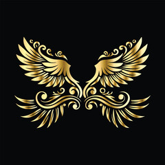 Obraz premium Golden Angel Wings: Vintage Frames & Decorative Icons with Cupid and Bird Wings 