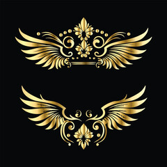 Royal Gold Wing Frames: Iconic Angel and Bird Wings in Decorative Silhouettes

