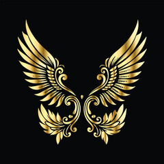 Obraz premium Royal Gold Wing Frames: Iconic Angel and Bird Wings in Decorative Silhouettes 