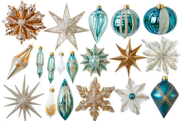 An exquisite selection of Christmas tree decorations, displaying an array of colorful ornaments in unique shapes to enhance holiday spirit.