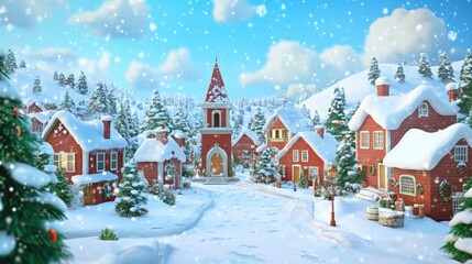Whimsical 3D Luxury Christmas Village Backdrop