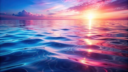 Shimmering pink and blue water with sunlight reflection , abstract background, liquid, ripples, waves, light refractions