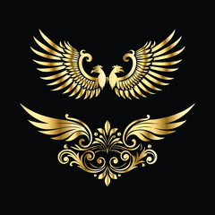 Royal Gold Wing Frames: Iconic Angel and Bird Wings in Decorative Silhouettes
