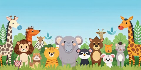 Animals illustrated in a whimsical abstract flat style, abstract, flat design, animals, cute, colorful, modern