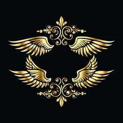 Royal Gold Wing Frames: Iconic Angel and Bird Wings in Decorative Silhouettes
