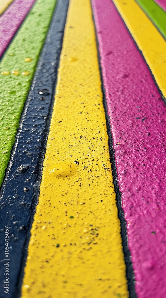 Poster close-up of a colorful striped surface with water drops.