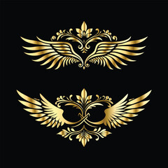 Royal Gold Wing Frames: Iconic Angel and Bird Wings in Decorative Silhouettes

