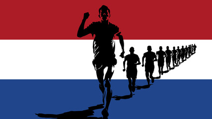 A Group of People Running Together on a Netherlands Flag