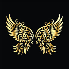 Royal Gold Wing Collection: Vintage Angel, Bird & Cupid Wing Icons in Decorative Black & Gold Frames, Perfect for Elegant Logos, Icon Sets, and Ornamental Designs
