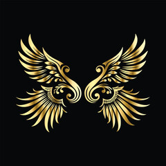 Royal Gold Wing Collection: Vintage Angel, Bird & Cupid Wing Icons in Decorative Black & Gold Frames, Perfect for Elegant Logos, Icon Sets, and Ornamental Designs
