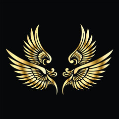Royal Gold Wing Collection: Vintage Angel, Bird & Cupid Wing Icons in Decorative Black & Gold Frames, Perfect for Elegant Logos, Icon Sets, and Ornamental Designs
