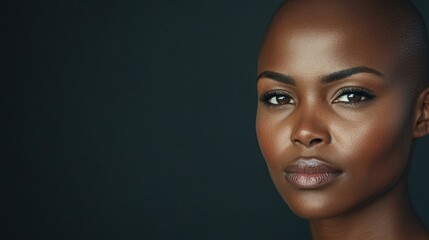 Fototapeta premium Portrait of a dark-skinned woman suffering from cancer after severe hair loss due to chemotherapy treatment