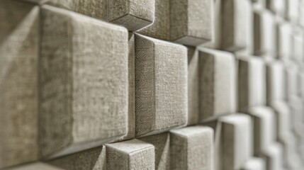 Fabric covered acoustic wall panels creating a repeatable pattern, ideal for architecture, interior design or construction industry
