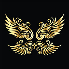 Royal Gold Wing Collection: Vintage Angel, Bird & Cupid Wing Icons in Decorative Black & Gold Frames, Perfect for Elegant Logos, Icon Sets, and Ornamental Designs
