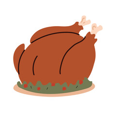 Roast chicken icon. Flat color design. Vector Illustration.