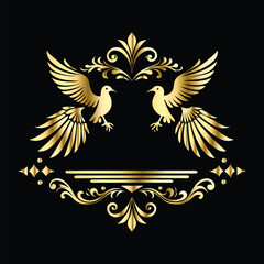 Obraz premium Royal Gold Wing Collection: Vintage Angel, Bird & Cupid Wing Icons in Decorative Black & Gold Frames, Perfect for Elegant Logos, Icon Sets, and Ornamental Designs 