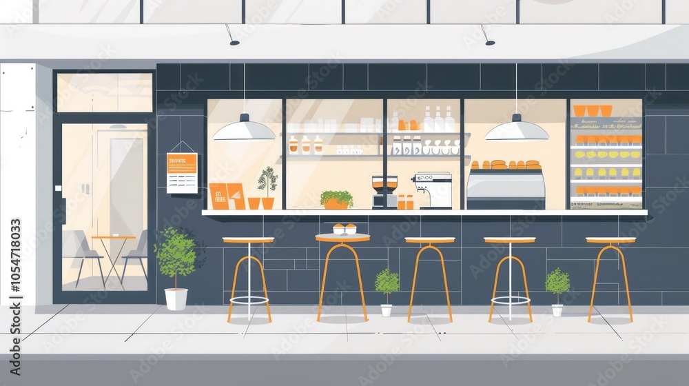 Poster modern minimalistic cafe front view design