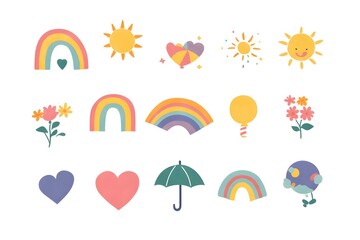 Happy Pride LGBTQ element set. LGBTQ community symbols with star, speech bubbles, flower, heart. Elements illustrated for pride month, bisexual, transgender, gender equality, sticker, rights concept.