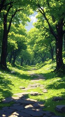Fototapeta premium A Stone Path Through a Lush Green Forest