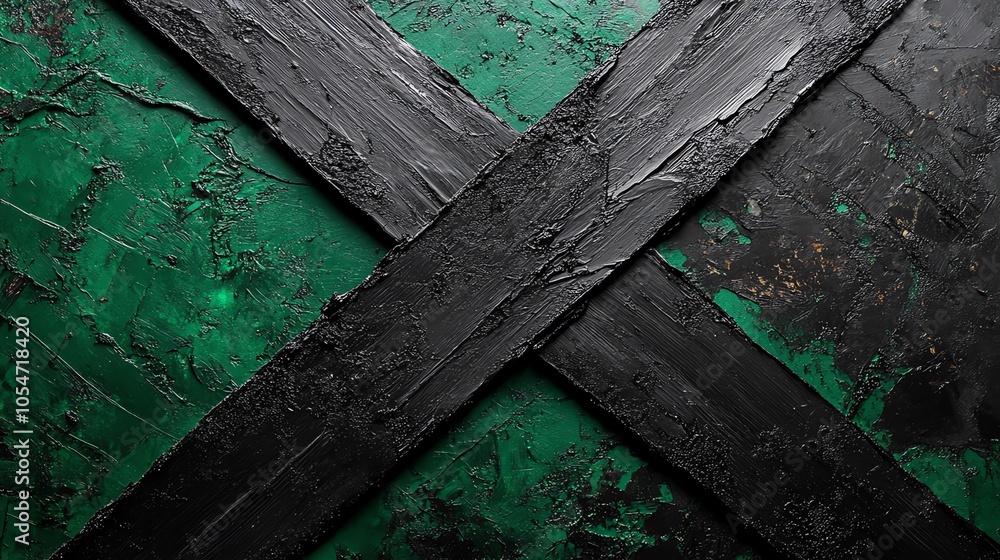 Poster abstract background with black stripes on a green textured surface.