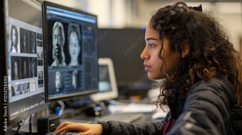 Aufkleber focused student coding ai software in computer lab, shaping future tech in university classroom