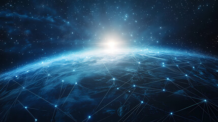 Advanced global connectivity: a digital representation of earth in space showcasing networked technology, planetary geography, and future-oriented innovation. Solar System Map. Illustration