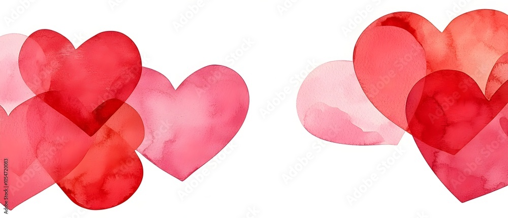 Poster vibrant watercolor heart shaped splashes in pink and red tones create a modern abstract design perfe