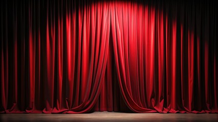 Close up of vibrant red stage curtain against black background, red, stage, curtain, black, background, theater