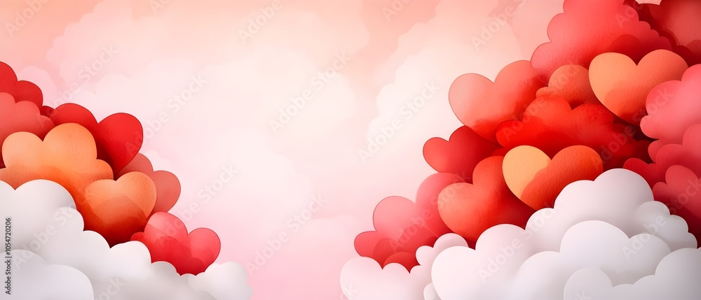 Aufkleber Soft watercolor hearts intertwined in a warm glowing light gradient background creating a romantic and ethereal atmosphere perfect for Valentine s Day designs greeting cards and digital art